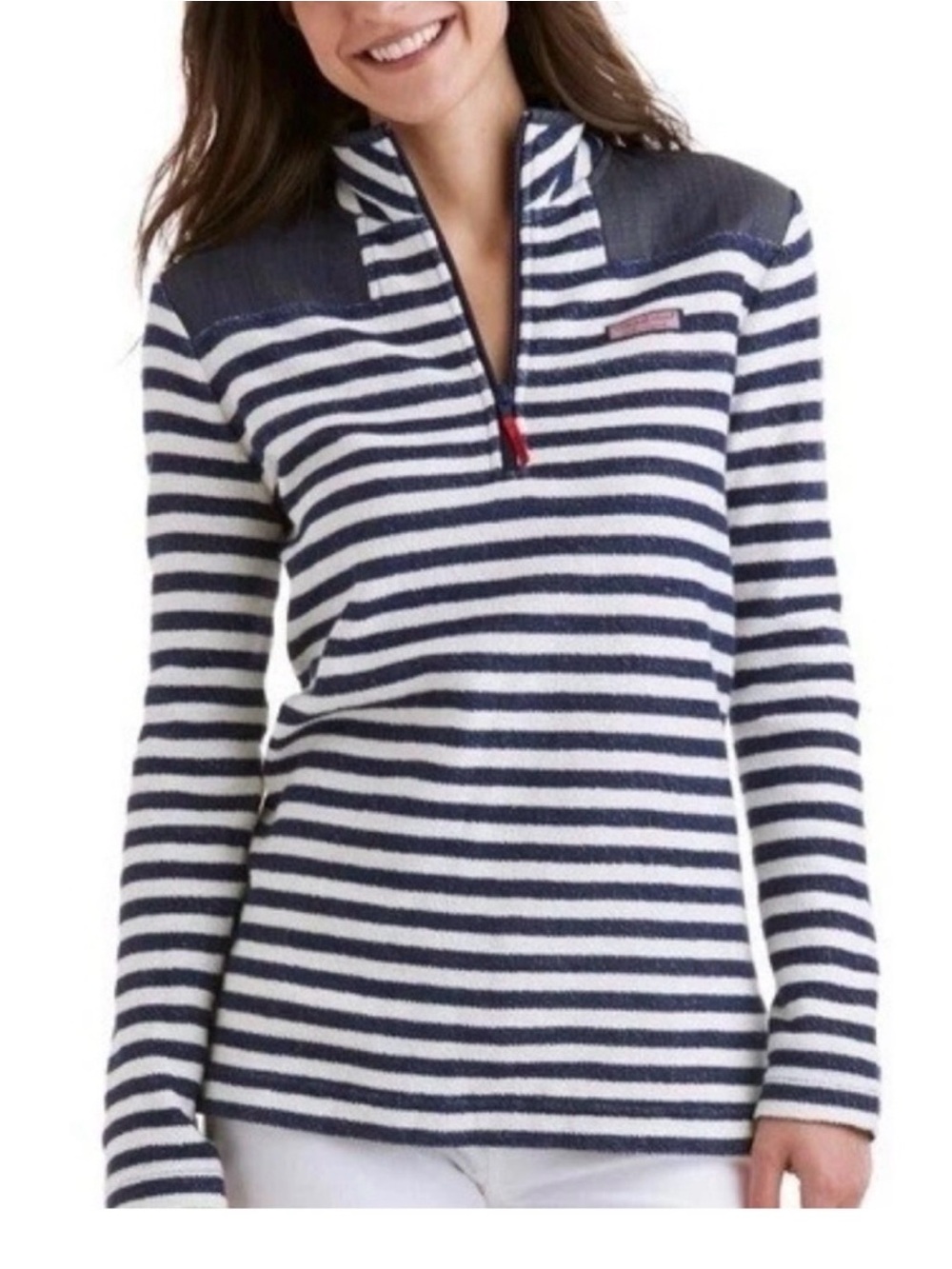 Vineyard Vines Striped Half-Zip Pullover Sweater - Navy & White